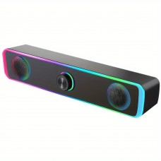 Rabbitiger Wireless speakers Computer Speakers - USB Powered Wired Stereo Sound Bar, Dual Speaker 2. 0 Channel, Non-Water Resistant Desktop Speakers for PC, Laptop with LED Lights, Wall/Tabletop Mountable