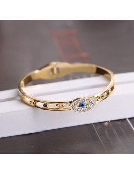 Hotcity Bracelets Plated Evil Eye Titanium Bracelet with Crystal Accents - Perfect for Everyday Wear or as a Gift