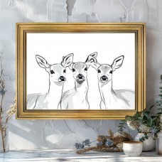 Awakencat Picture Frames Chic Vintage Golden-Framed Canvas Art - Elegant Deer Line Drawing on White, Perfect for Living Room Decor, 29.97x39.88 cm