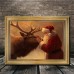 Ticking Picture Frames Vintage Santa Claus & Elk Canvas Art with Golden Frame - Perfect for Living Room Decor, 29.97x39.88 cm