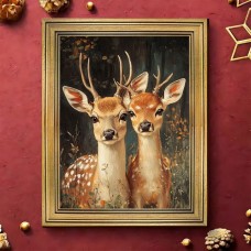 Tickeagle Picture Frames Vintage Deer in Golden Frame - Male with Majestic Antlers & Female, Perfect for Living Room Decor, 29.97x39.88 cm