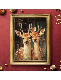Tickeagle Picture Frames Vintage Deer in Golden Frame - Male with Majestic Antlers & Female, Perfect for Living Room Decor, 29.97x39.88 cm