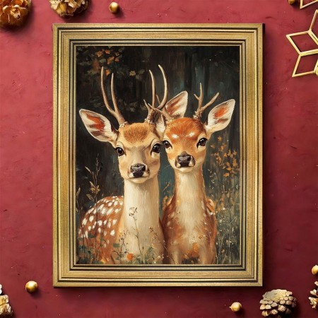 Tickeagle Picture Frames Vintage Deer in Golden Frame - Male with Majestic Antlers & Female, Perfect for Living Room Decor, 29.97x39.88 cm