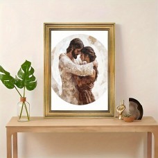 Lifehoney Picture Frames Vintage Golden Frame Jesus embraces a believer For Living Room Home Walls Decoration With 29.97cm x 39.88cm