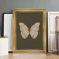 Roomountain Picture Frames Elegant Vintage White Butterfly Canvas Art Print with Golden Frame - 29.97x39.88cm Wall Decor for Living Room, Bedroom, Office, and Home - Chic Dark Mood-Inspired Insect Design, Perfect for Room Decor