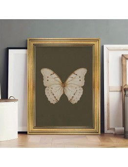 Roomountain Picture Frames Elegant Vintage White Butterfly Canvas Art Print with Golden Frame - 29.97x39.88cm Wall Decor for Living Room, Bedroom, Office, and Home - Chic Dark Mood-Inspired Insect Design, Perfect for Room Decor