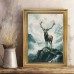 Owlqueen Picture Frames Majestic Stag in Mountain Landscape Art - 1 Piece Vintage Golden Frame Wall Decor for Home and Living Room, Durable Material, 29.97cm x 39.88cm