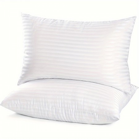 Ticking Pillows uper Soft Polyester Fiber Filling, Suitable for Side and Back Sleeping, Machine Washable, Contemporary Style, No Embellishments, All Seasons, Versatile Use 2pcs