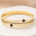 Museumoon Bracelets Chic Golden-Tone Stainless Steel Bracelet with Black Lucky Clover Design, Rhinestone Accents, Perfect for Couples & Everyday Fashion