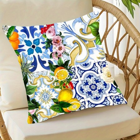 Actoroom Cushions Chic 45.72x45.72cm Double-Sided Sicilian Tile Print Throw Pillow - Soft Plush, Zippered, Machine Washable for Home & Outdoor Decor