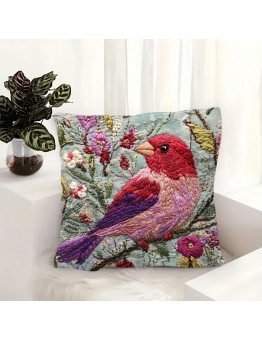 Roomountain Cushions Vintage-Inspired Purple Finch & Floral Throw , 45.72x45.72 cm, Soft Short Plush with Zip Closure - Machine Washable, Ideal for Bedroom, Office, Car, and Farmhouse Decor, Decorative