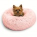 Roomango Pet cushions Round Donut Dog Bed With Plush Faux Fur Fabric, Calming, Cushion For Indoor Pets, Slip-Resistant Base Pink