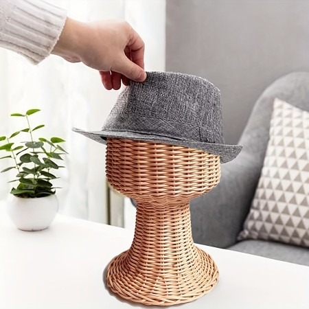 Actoroom Hat stands Handcrafted Wicker Hat Rustic -Inspired Display Holder with Sturdy Base for Home & Salon Use, Lightweight & Durable, Willow Weaving, Hairpiece Accessories, Unique Vine Weaving Design