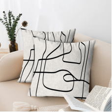 Shelldear Cushions Simplistic Black Line Art Decorative Throw Pillow Set of 2 Square Soft Polyester Farmhouse Accent Cushions, Digital Print, Woven, Zip Closure, Casual Style, Machine Washable, Multipurpose Indoor Pillows for Sofa, Bed