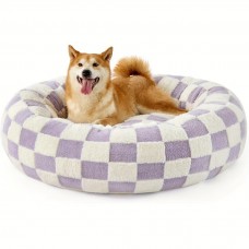 Aprilife Pet cushions Cozy Plaid Dog Bed - Round, Calming Pet Nest with Shaggy Jacquard & Non-Slip Bottom for Small to Large Dogs