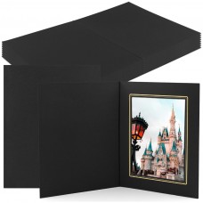 Okpanda Paper photo frames Pack of 10 Modern Black Cardboard Photo Frames with Golden Lining - 10.16x15.24 cm Paper Picture Folders for DIY Greetings, Invitations, Graduation, Wedding, Christmas - Horizontal Oblong, No Electricity Needed