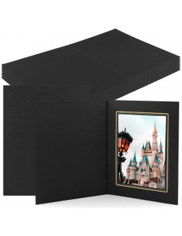 Okpanda Paper photo frames Pack of 10 Modern Black Cardboard Photo Frames with Golden Lining - 10.16x15.24 cm Paper Picture Folders for DIY Greetings, Invitations, Graduation, Wedding, Christmas - Horizontal Oblong, No Electricity Needed