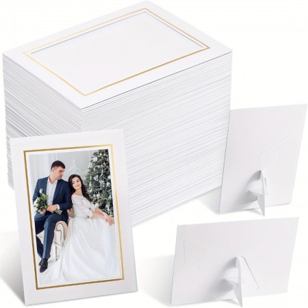 Actoroom Paper photo frames 50pcs White Paper Picture Frames with Easel, 10.16x15.24 cm - Perfect for DIY Crafts, Collages, Classroom Displays & Wedding Decor