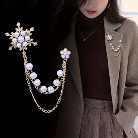 Giftoday Brooches for clothing A Fashionable And Elegant Snowflake Chain Brooch Coat Sweater for Women'S Daily Party Banquet Birthday Gift