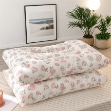 Shelldear Pillows Elegant Rose Print Memory Foam Pillow - Soft, Cozy Neck Support for All Seasons, Beige Floral Design with Zipper Closure, Machine Washable 2PCS