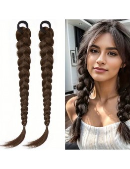 Giftoday Braids 50.8 cm Long Braided Hair Extensions for Women - Natural Double Ponytail Style, Suitable for All Hair Types, Straight Hair, And Perfect for Everyday Use 2pcs