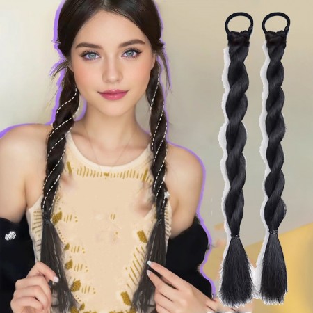 Roompyramid Braids Style Women'S Synthetic Braided Ponytail Extension, Twisted Hairpiece for Braid, Low and High Ponytails, Daily Wear Hair Accessory Set 2pcs