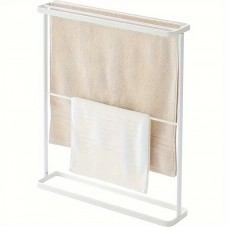 Okpanda Towel racks White Lacquered Iron Art Floor Standing Towel Rack with Bracket Shelf for Bathroom Storage Organizer, No Power or Battery Required
