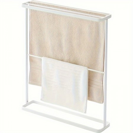Okpanda Towel racks White Lacquered Iron Art Floor Standing Towel Rack with Bracket Shelf for Bathroom Storage Organizer, No Power or Battery Required