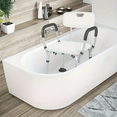 Snowcat Shower seats  Adjustable Shower Chair with Back Support & Padded Handles - 158.76 KG Capacity, Height-Adjustable, Non-Slip Feet, Easy Clean Plastic & Aluminum Alloy - Ideal for Seniors, Elderly, Disabled, Shower Seat