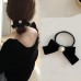Topmoon Hair ties Elegant Minimalist Black Imitation Silk French Bow Hair Scrunchie with Pearl Accent, Solid Color Hair Rope, Vintage Style Single Piece Hair Tie Accessory 2pcs