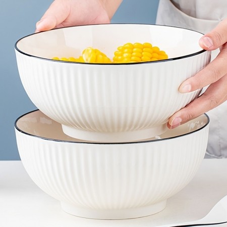 Technologybaby Bowls 2pcs Ceramic Noodle Bowls - Large Capacity Soup Bowls, Microwave Safe Round Dinner Bowls, Suitable for Soup, Rice, Noodles, Salad - Suitable for Home, Dormitory, Kitchen, Restaurant Use