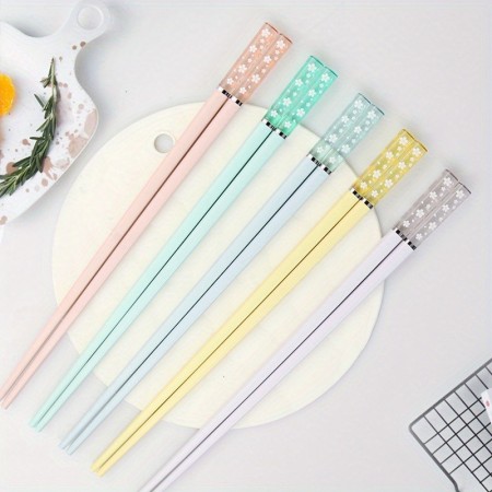 Petrain Chopsticks 5 Pairs of Cherry Blossom Chopsticks Glass Fiber Chopsticks Reusable Chopsticks Dishwasher Cleanable Chopsticks Suitable for Home Restaurants Travel Outdoor Parties Christmas Valentine's Day Gifts Colorful