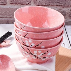 Petrain Bowls 4pcs Ceramic Rice Bowls, Style Hand-painted Floral Plum Bowls For Dessert Snack Cereal Soup And Rice, Kitchen