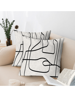 Shelldear Cushions Simplistic Black Line Art Decorative Throw Pillow Set of 2 Square Soft Polyester Farmhouse Accent Cushions, Digital Print, Woven, Zip Closure, Casual Style, Machine Washable, Multipurpose Indoor Pillows for Sofa, Bed