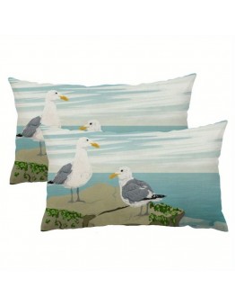 Barleyear Pillows Coastal Seagull Decorative Linen Throw Pillow , 2-Pack - Nautical Bird Design for Sofa and Home Decor, Comfort