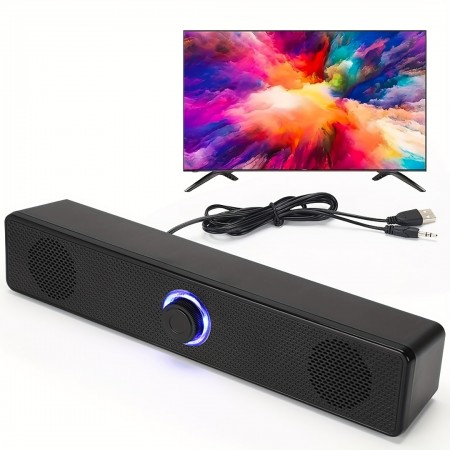 Fruitwhale Personal stereos USB-Powered Desktop Speaker, 12.4" Slim Stereo Sound Bar with 3.5mm Jack and Volume Control, 2.0 Surround Sound for PC, Laptop, Smartphone, Tablet, Gaming Console - High-Quality Audio, Button Control