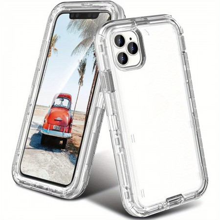 Fruitwhale Cell phone cases Heavy Duty 3 Layers Case for iPhone 11 Series Clear Case, Transparent Heavy Duty Shockproof Anti-Fall Case for iPhone