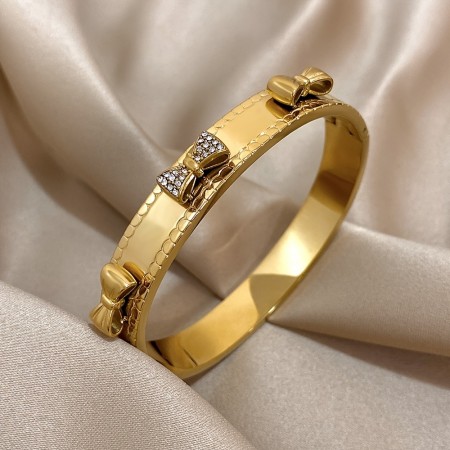 Jellycode Bracelets Bracelets Stainless Steel Fashion Bow Bangle Bracelet with Rhinestones - Perfect Gift for Valentine's Day, Birthday, Holiday, Engagement, Wedding, and Anniversaries Jewelry