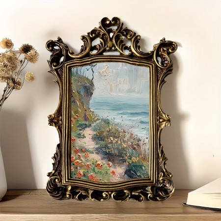 Barleyear Picture Frames Vintage European Style Embossed Picture Frame, Resin Single Photo Frame with Varnished Finish, Vertical Oblong Shape, Lightweight, Family Theme Wall Decor for Home and Boutique
