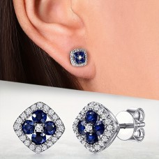 coral elf Ear studs A Pair Of Elegant And Simple Fashion Earrings For Ladies, Featuring A Square-shaped Synthetic Blue Gemstone Embedded With Zirconia, Suitable For Engagement, Banquets, Parties, Daily Wear, And Casual Accessories