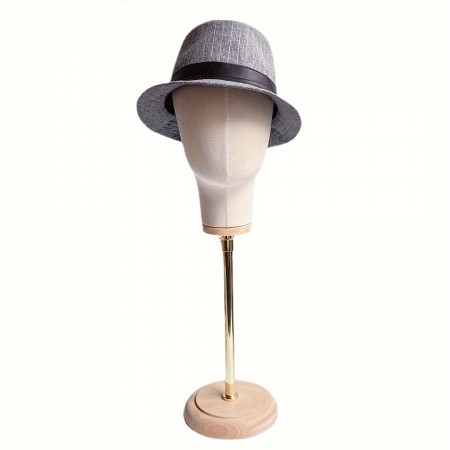 Aospenice Hat stands Unisex-Adult Adjustable Linen Wig Display Mannequin Head with Wooden Base and Metal Stand for Hats and Hairpieces