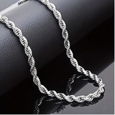 Koala bear Necklaces Unisex Fashion Silvery Plated 4mm Twisted Rope Chain Necklace, Copper Core, Hypoallergenic, Party Style Jewelry, for Christmas and Valentine'S Day Gift