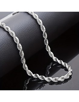 Koala bear Necklaces Unisex Fashion Silvery Plated 4mm Twisted Rope Chain Necklace, Copper Core, Hypoallergenic, Party Style Jewelry, for Christmas and Valentine'S Day Gift