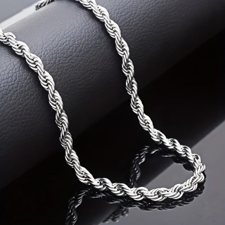 Koala bear Necklaces Unisex Fashion Silvery Plated 4mm Twisted Rope Chain Necklace, Copper Core, Hypoallergenic, Party Style Jewelry, for Christmas and Valentine'S Day Gift