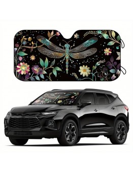 Clawstar Automotive windshield shade screens 57" x 27.5" Foldable Sunshade with UV Protection and Dragonfly and Flowers Print