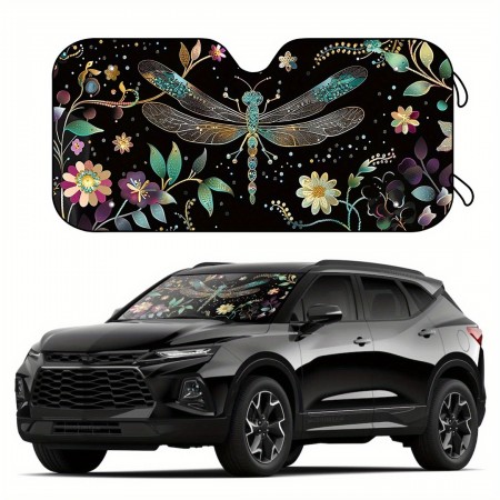 Clawstar Automotive windshield shade screens 57" x 27.5" Foldable Sunshade with UV Protection and Dragonfly and Flowers Print