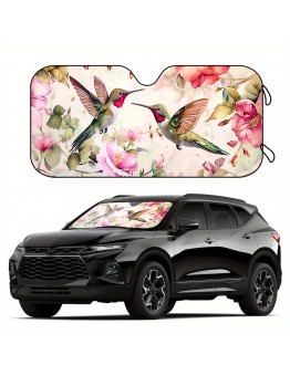 Parktiger Automotive windshield shade Adiffly Pink Floral & Hummingbirds UV Protection Sunshade - 144.78cm x 69.85cm, Foldable Windshield Cover