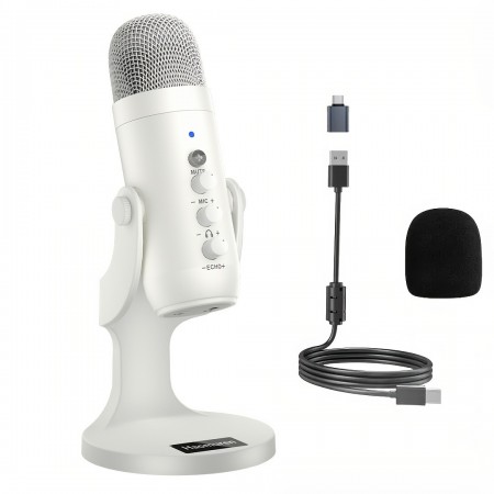 Gallop Tiger Microphones USB Microphone for PC/Phone - Plug & Play with Type-C, Headphone Jack, Volume & Gain Control, Mute Button for Streaming, Gaming, Podcast, Recording - No Battery Needed