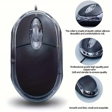 catdove Computer mouse Ergonomic Black Mini Optical Wired Mouse with LED Lighting - USB 2.0 Compatible, High Precision for Gaming & Office Use