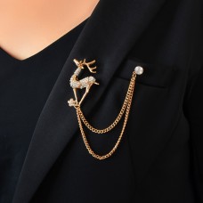 Ladyes Brooches for clothing Christmas Rhinestone Decor Reindeer Brooch Lapel Pins With Hanging Chain Tassel Festival Jewelry